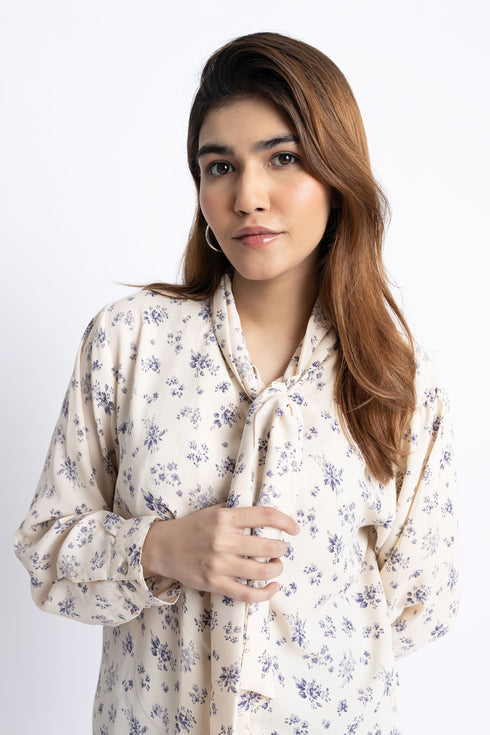 The Floral Neck Tie Blouse